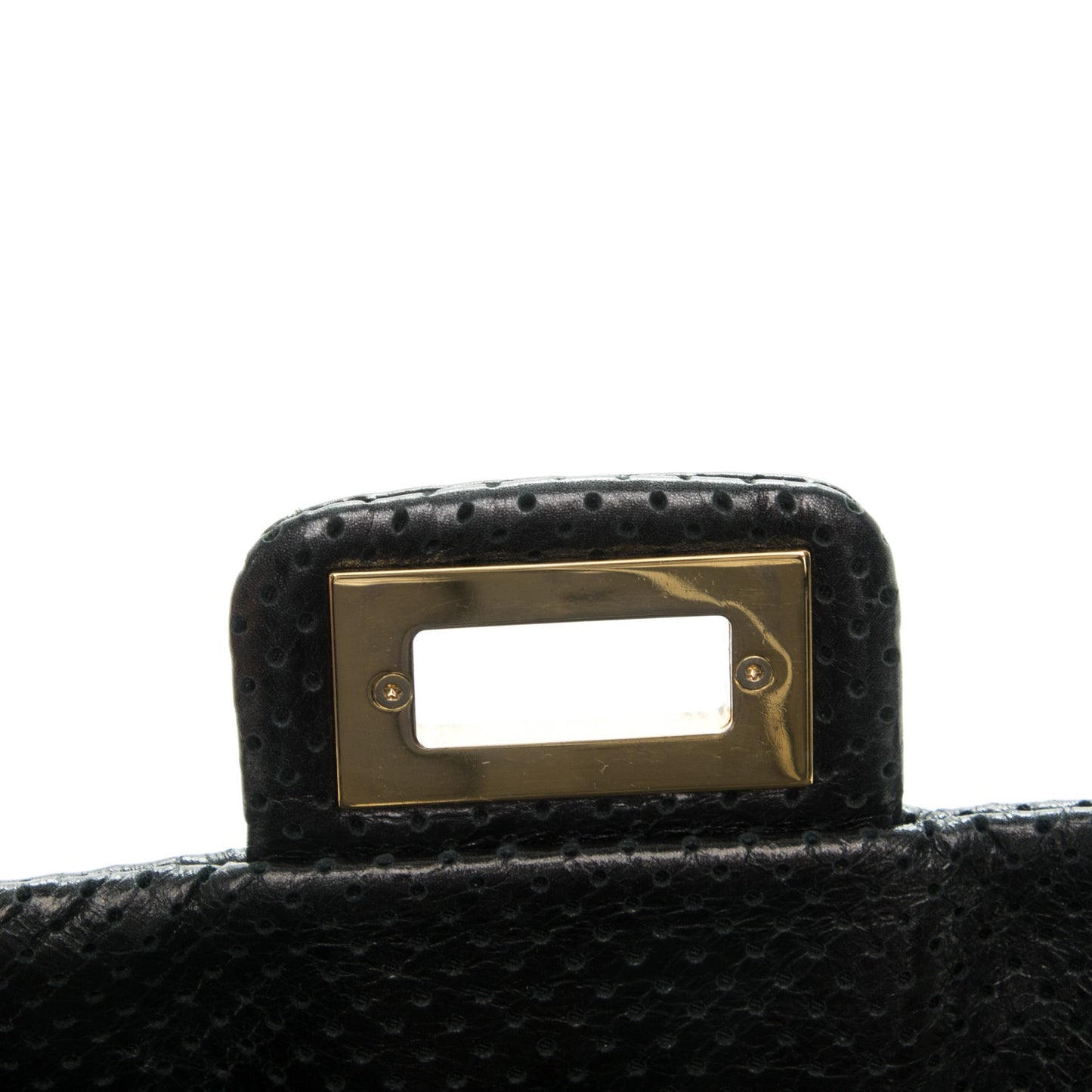 Metallic Crackled Calfskin Large Perforated Drill Flap Black
