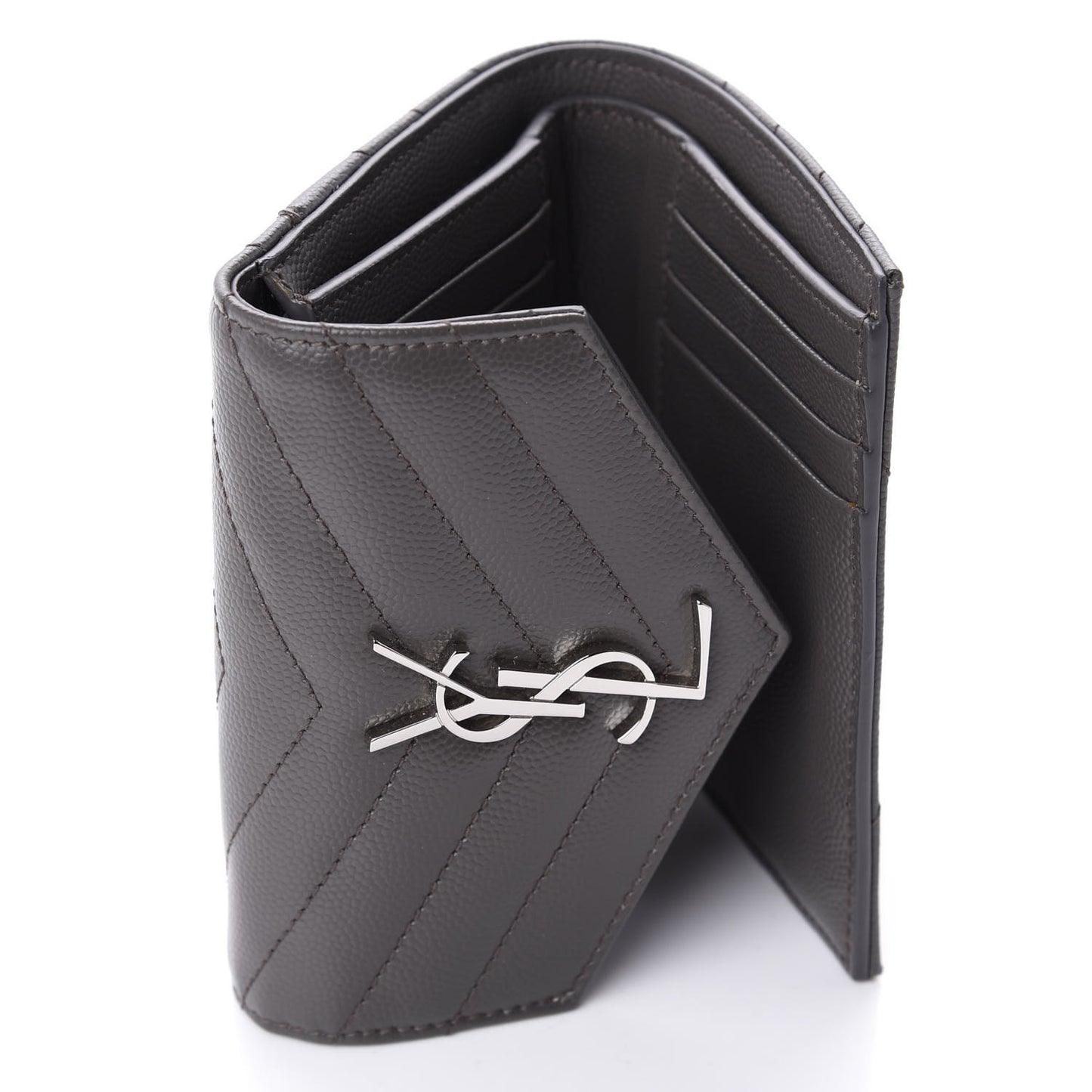 Grain De Poudre Matelasse Chevron Monogram Compact Tri Fold Wallet Earth