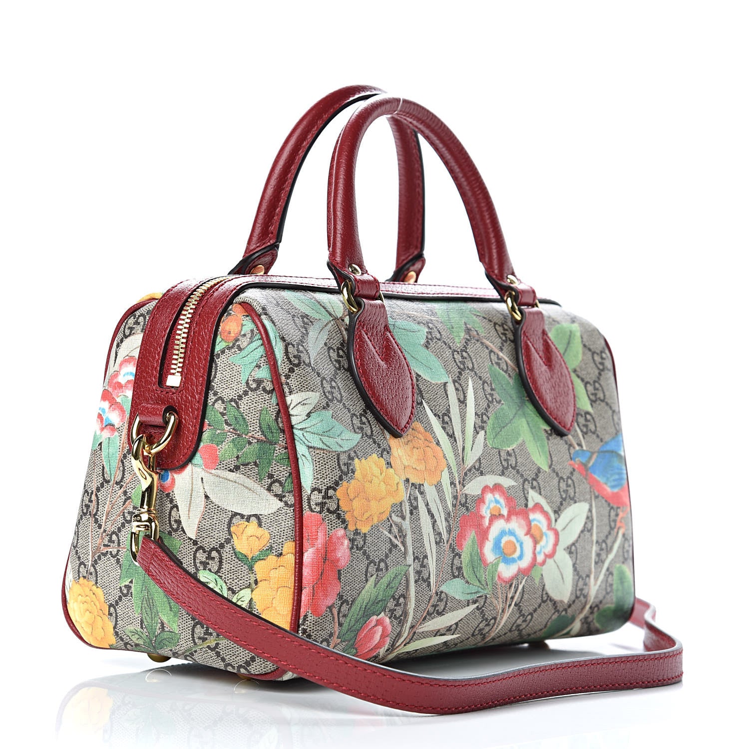 Gucci GG Supreme Monogram Tian Small Boston Beige Multicolor Red 3 of 10