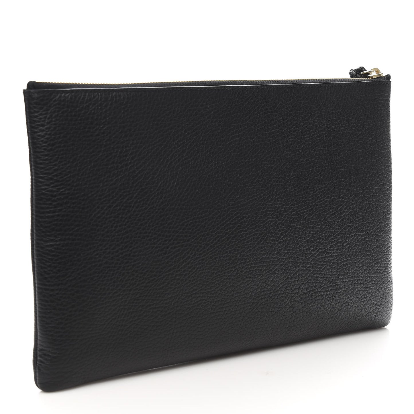 Pebbled Calfskin Large Bamboo Clutch Black