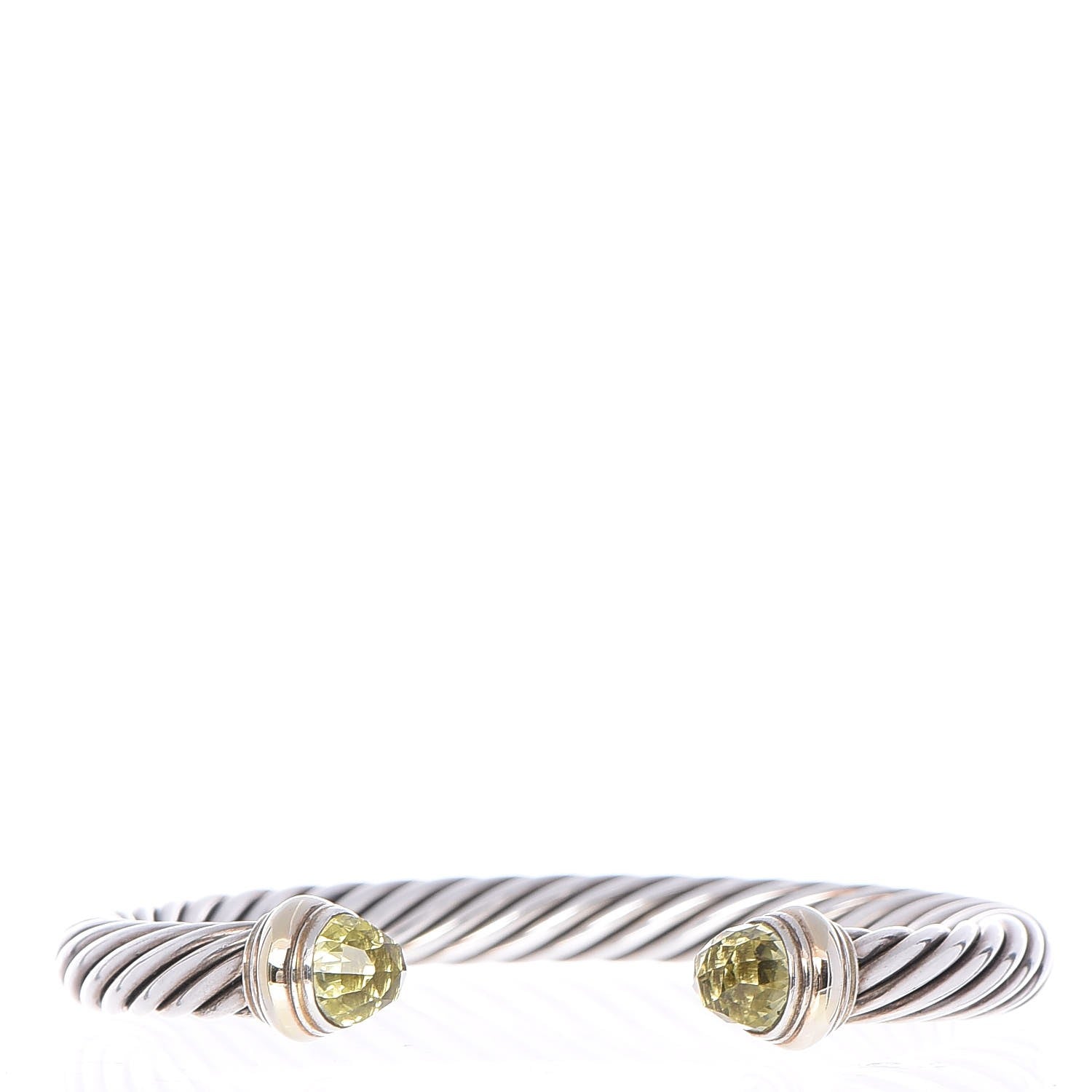 David Yurman Sterling Silver 14K Yellow Gold Peridot 7mm Cable Classics Bracelet 1 of 5