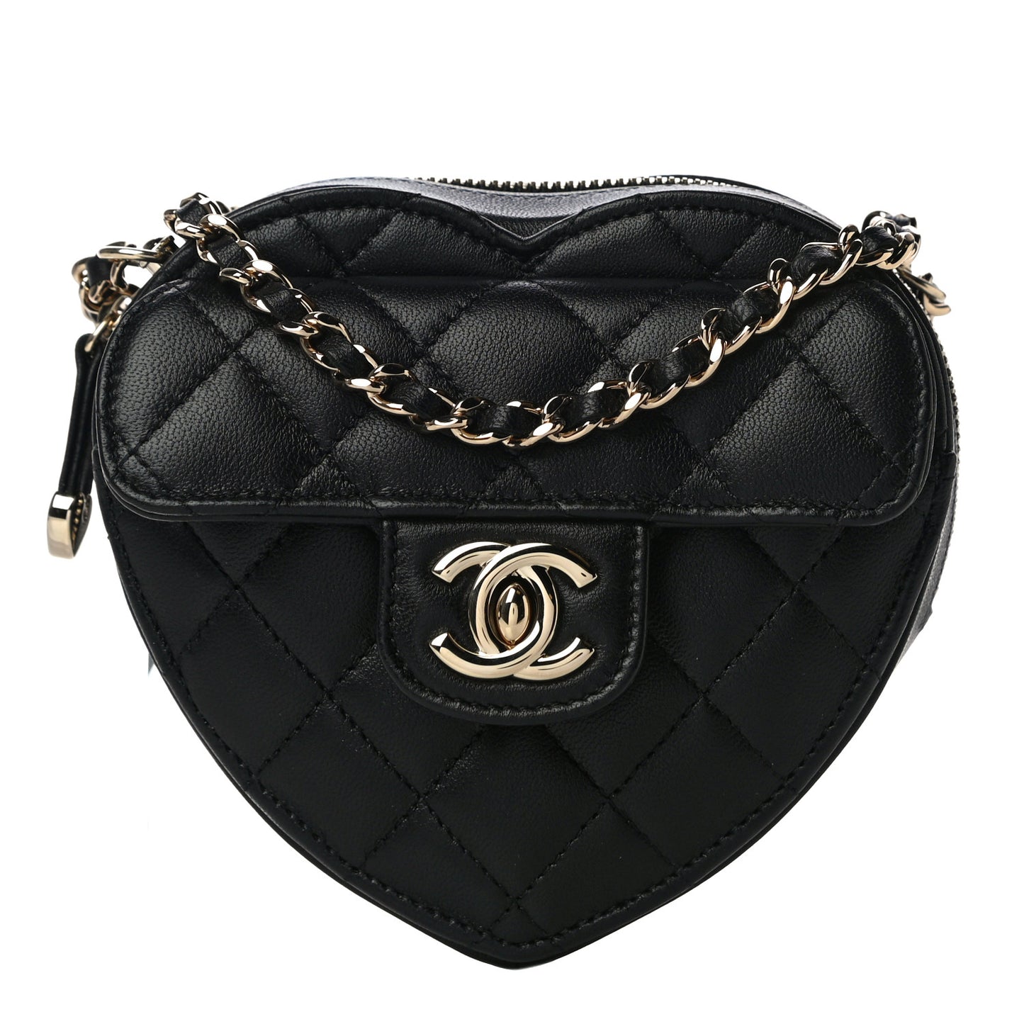 Lambskin Quilted CC In Love Heart Clutch With Chain Black