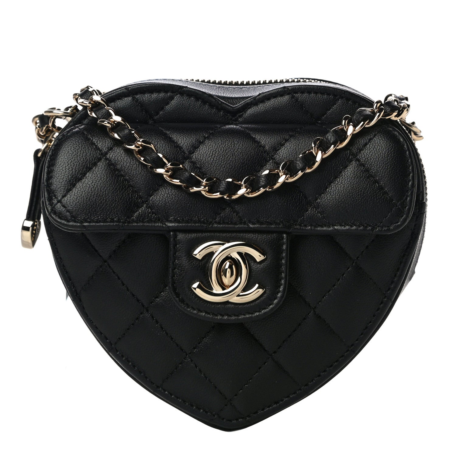 Chanel Lambskin Quilted CC In Love Heart Clutch With Chain Black 1 of 10