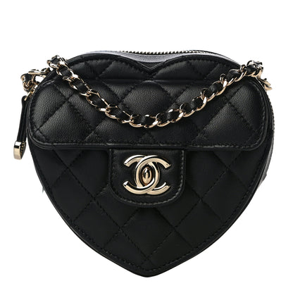 Chanel Lambskin Quilted CC In Love Heart Clutch With Chain Black 1 of 10