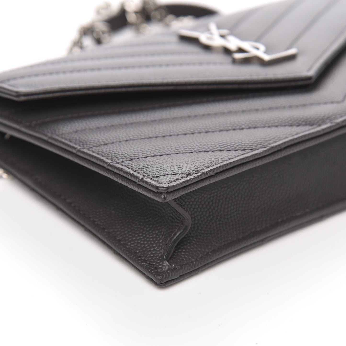 Grain De Poudre Matelasse Chevron Monogram Envelope Chain Wallet Dark Smog