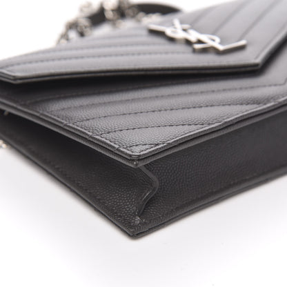 Saint Laurent Grain De Poudre Matelasse Chevron Monogram Envelope Chain Wallet Dark Smog 8 of 10