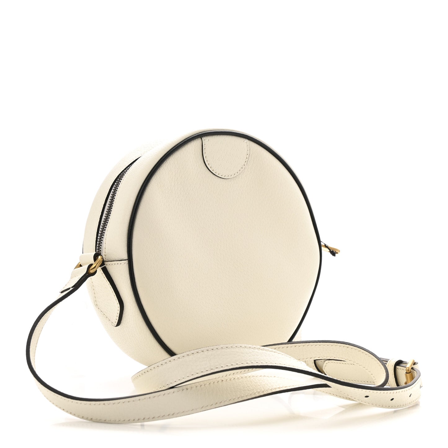 X ADIDAS Textured Dollar Calfskin Web Trefoil Logo Small Ophidia Round Shoulder Bag Off White Black