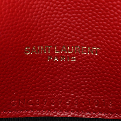 Saint Laurent Grain De Poudre Matelasse Chevron Monogram Envelope Chain Wallet New Red 6 of 10