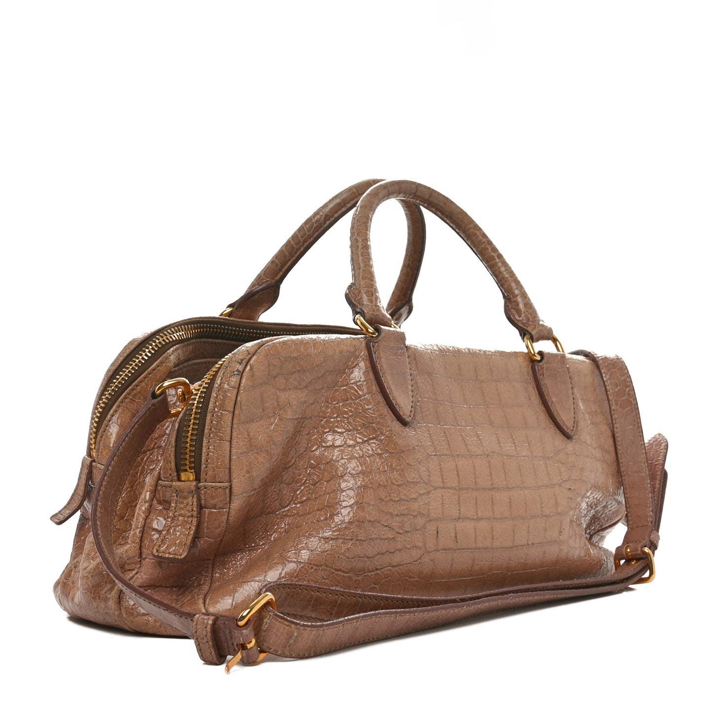 Calfskin Crocodile Embossed Shoulder Bag Beige