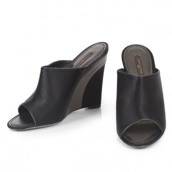 Louis Vuitton Satin Wedges 39 Black 1 of 10
