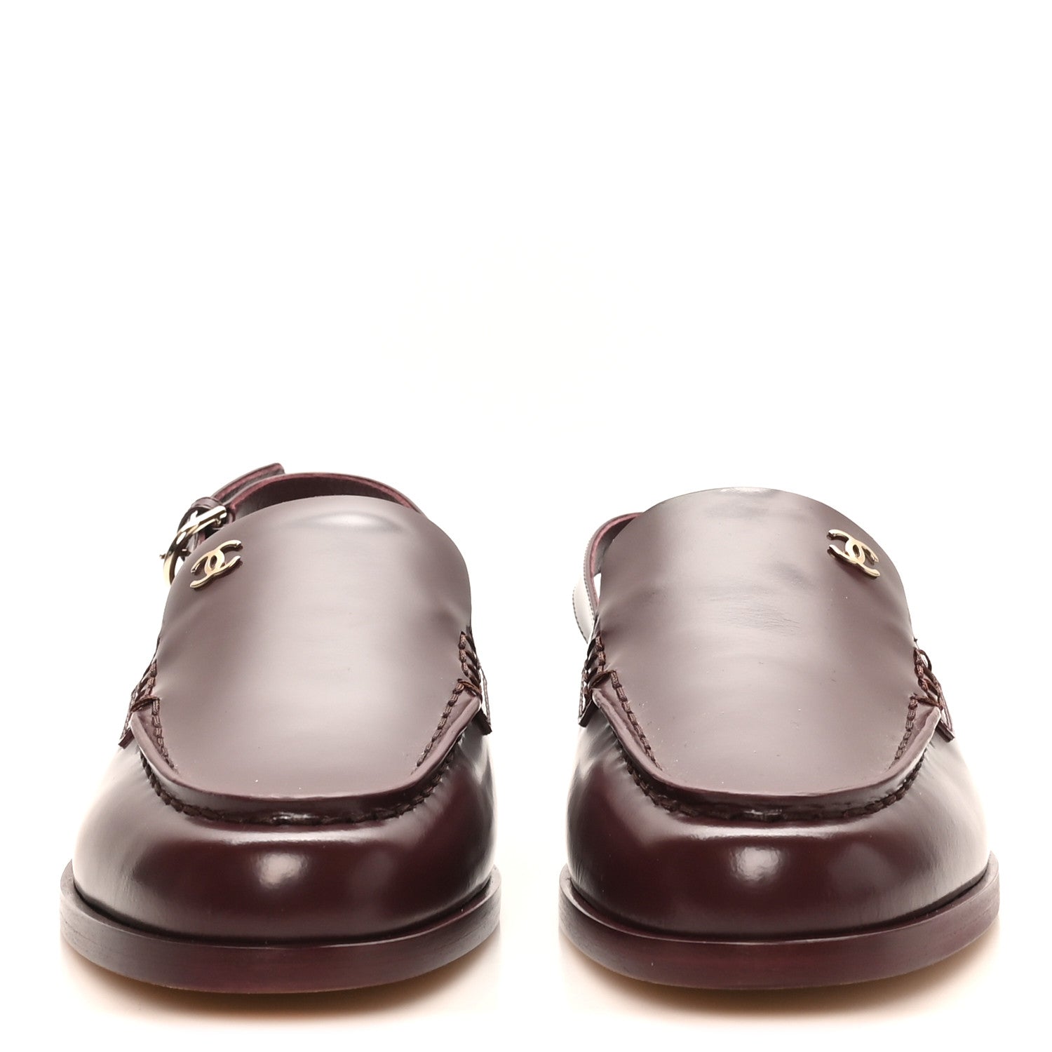 Chanel Shiny Calfskin Slingback Loafers 38 Burgundy 3 of 10