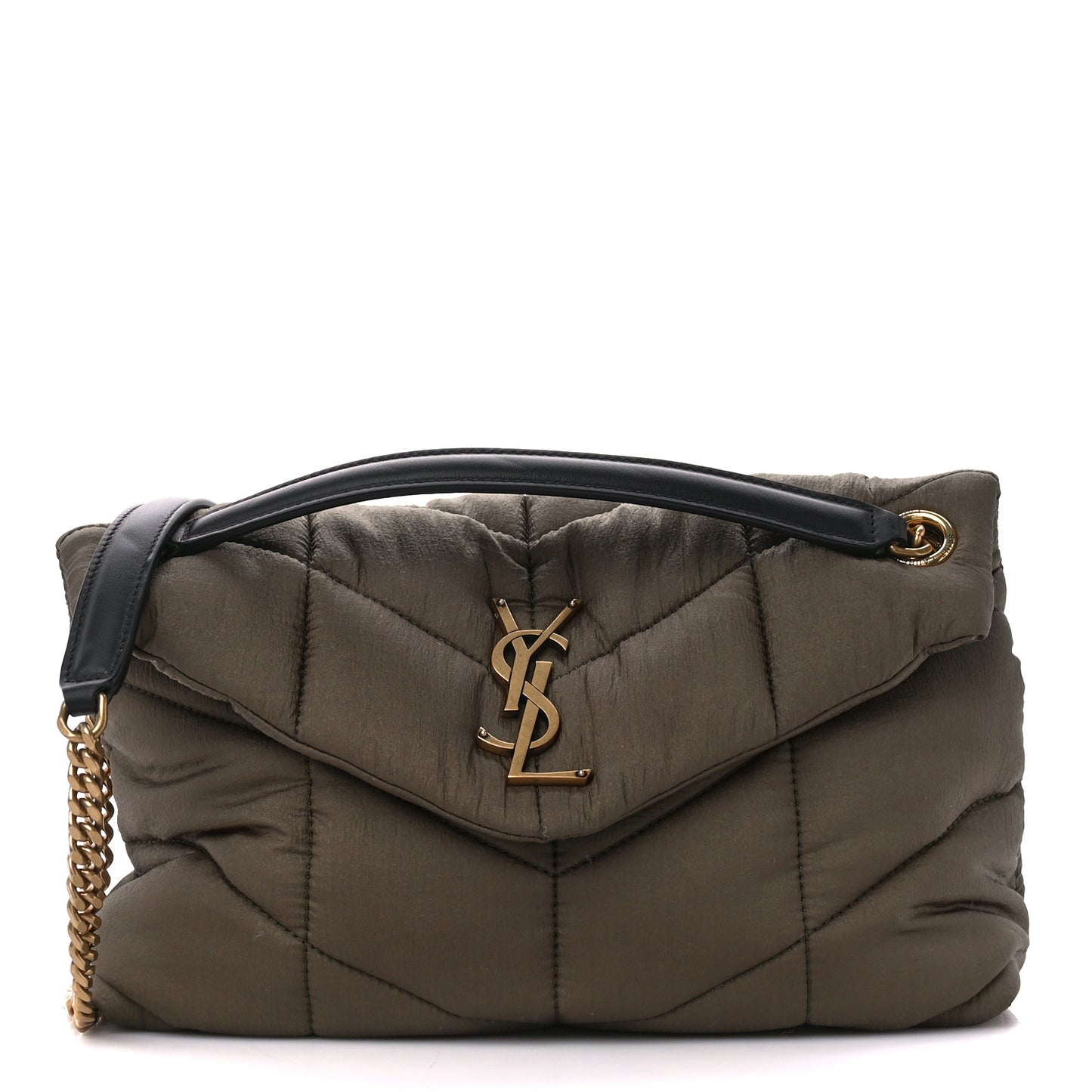 Nylon Quilted Small Loulou Puffer Monogram Chain Satchel Military Green