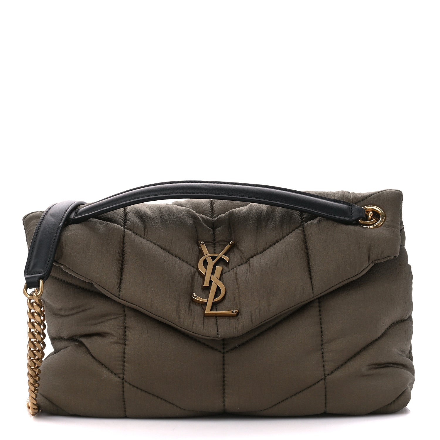 Saint Laurent Nylon Quilted Small Loulou Puffer Monogram Chain Satchel Military Green 1 of 10