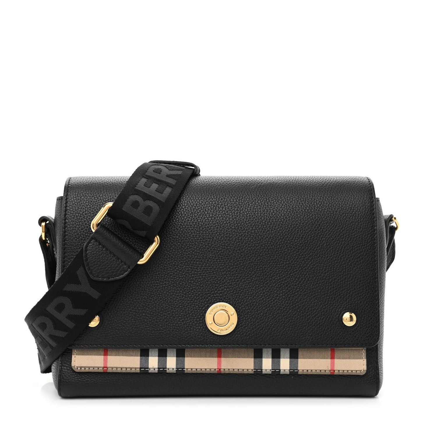 Grainy Calfskin Vintage Check Note Crossbody Bag Black