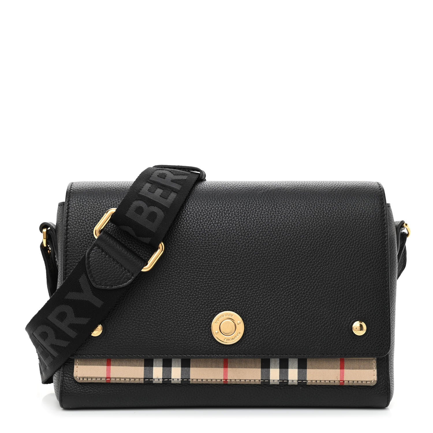 Burberry Grainy Calfskin Vintage Check Note Crossbody Bag Black 1 of 12