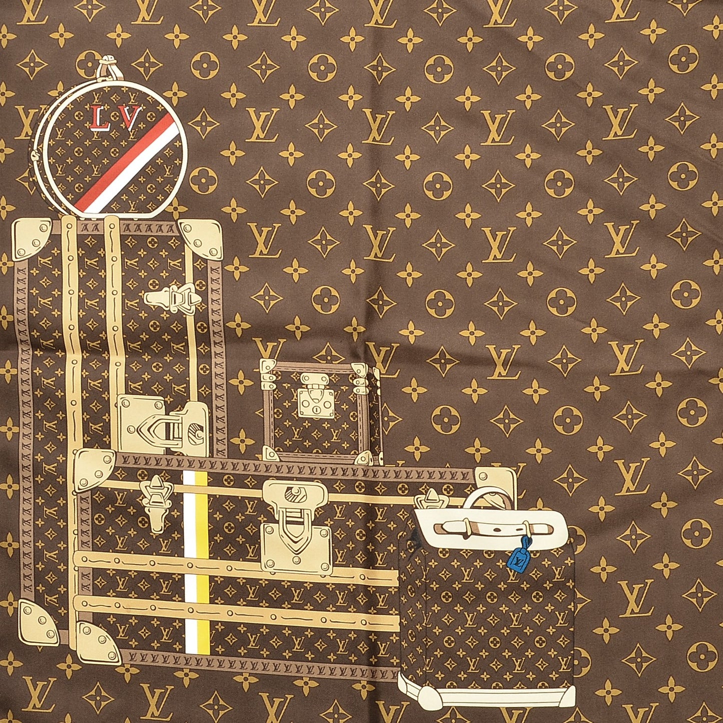 Silk Monogram Trunks Square Scarf Marroon