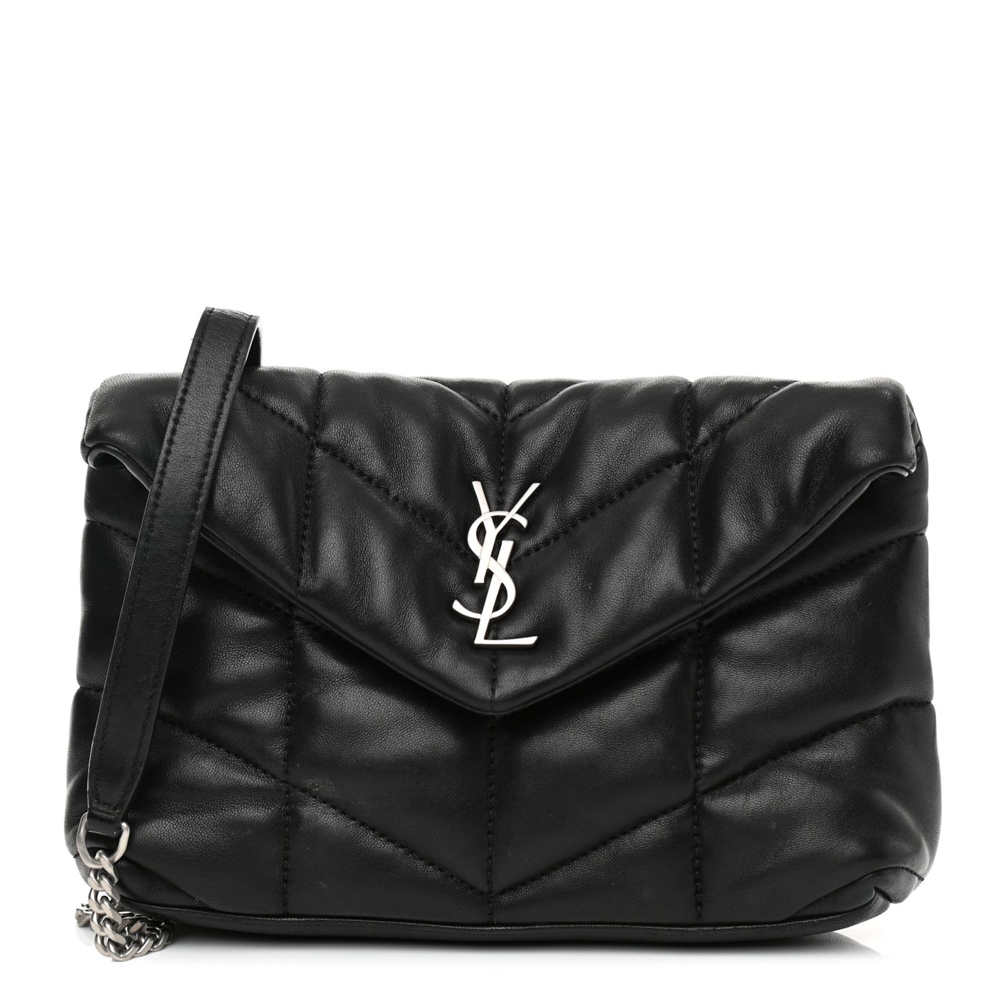 Lambskin Quilted Toy Loulou Puffer Monogram Chain Satchel Black