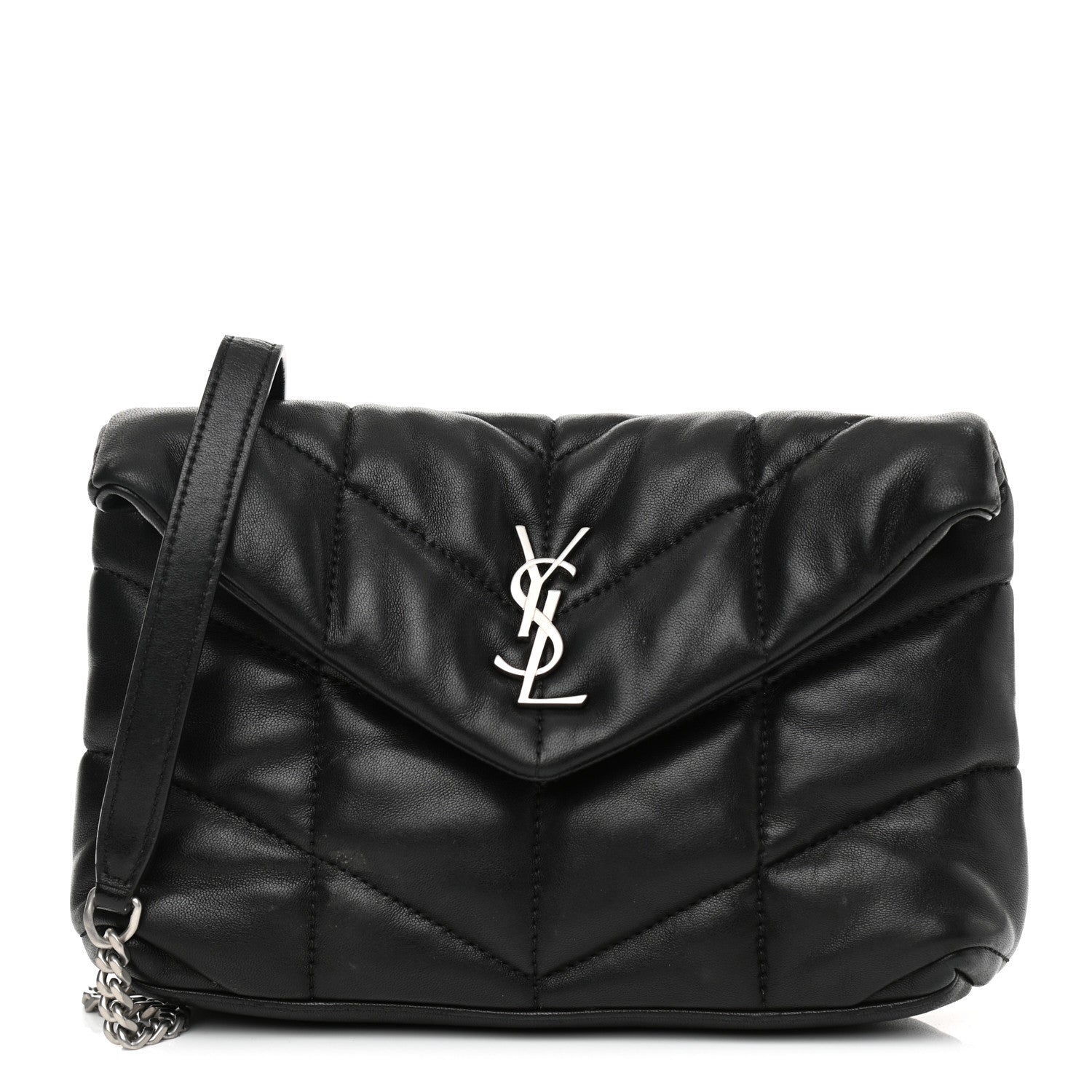 Saint Laurent Lambskin Quilted Toy Loulou Puffer Monogram Chain Satchel Black 1 of 13