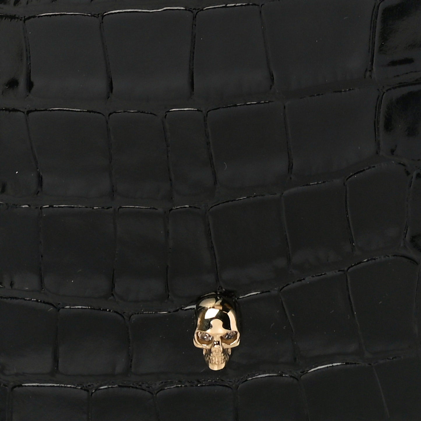 Calfskin Crocodile Embossed Skull Chain Phone Case Black