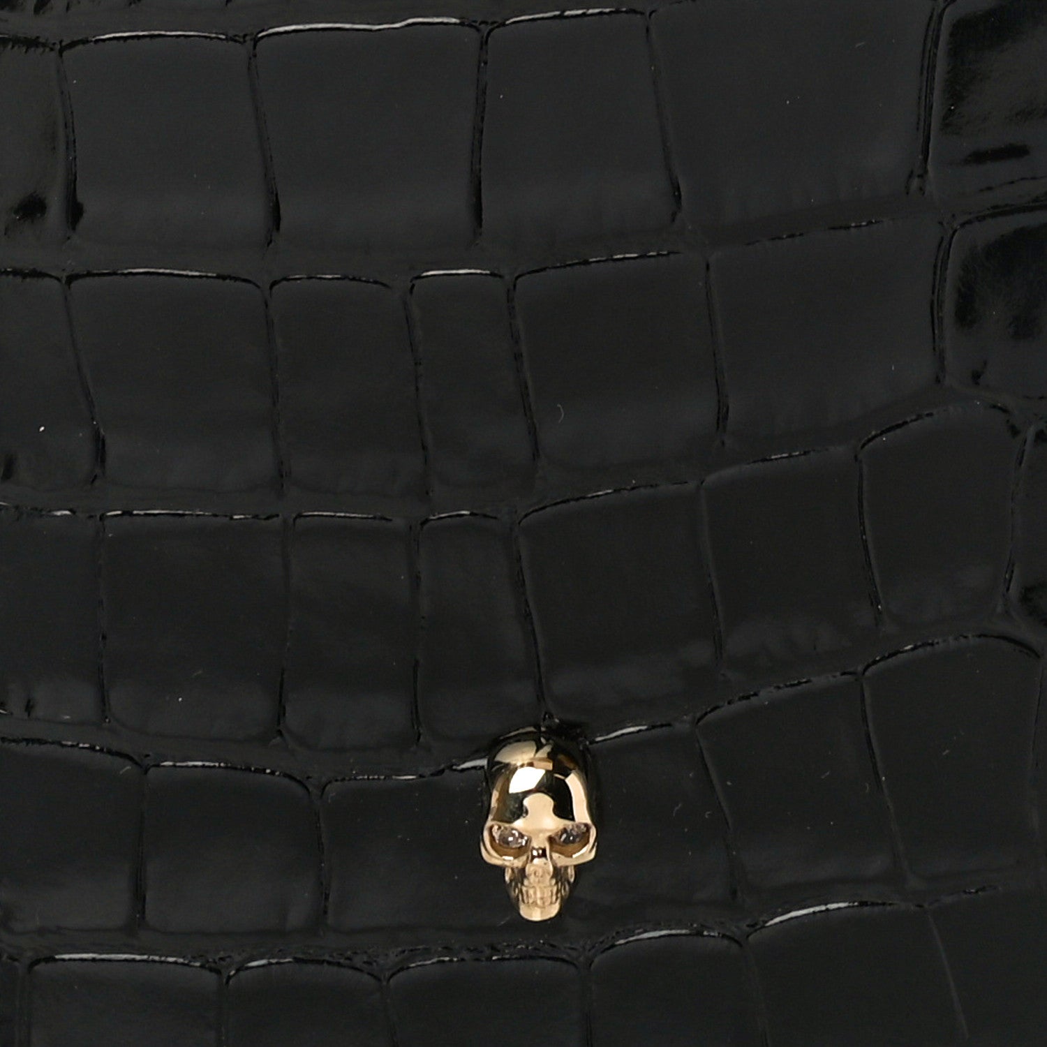 Alexander McQueen Calfskin Crocodile Embossed Skull Chain Phone Case Black 7 of 10