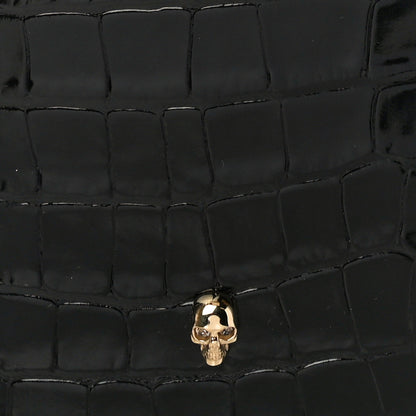 Alexander McQueen Calfskin Crocodile Embossed Skull Chain Phone Case Black 7 of 10
