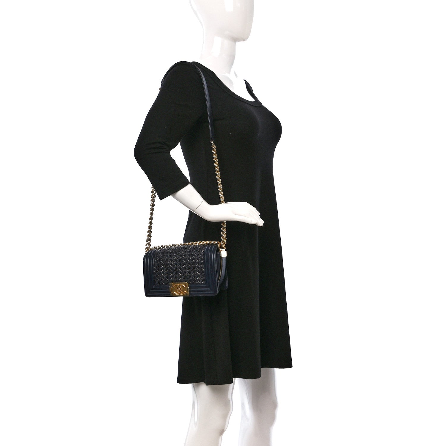 Chanel Sheepskin Braided Small Boy Reverso Flap Navy 2 of 9