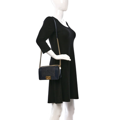 Chanel Sheepskin Braided Small Boy Reverso Flap Navy 2 of 9