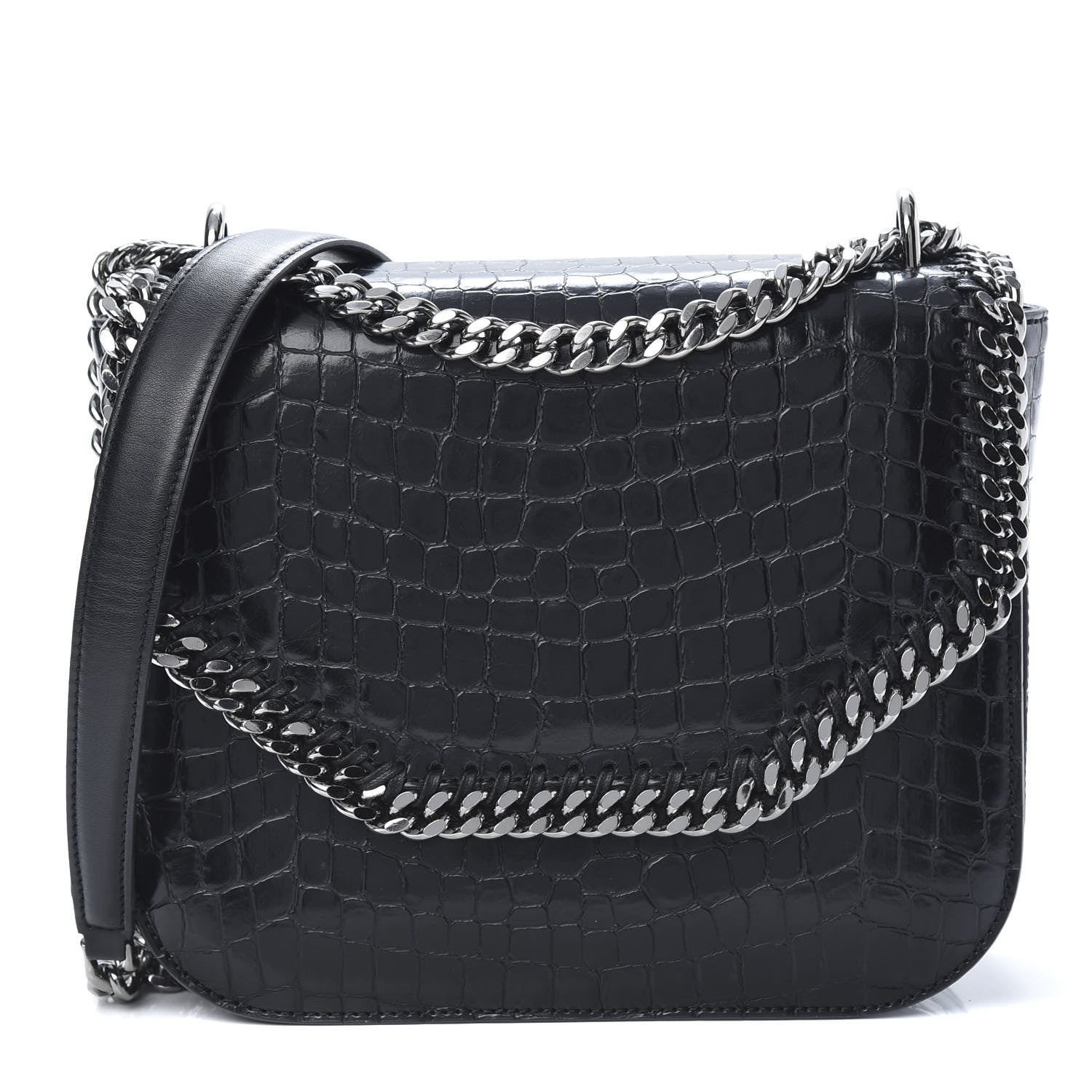Stella McCartney Embossed Crocodile Effect Medium Falabella Box Shoulder Bag Black 1 of 9