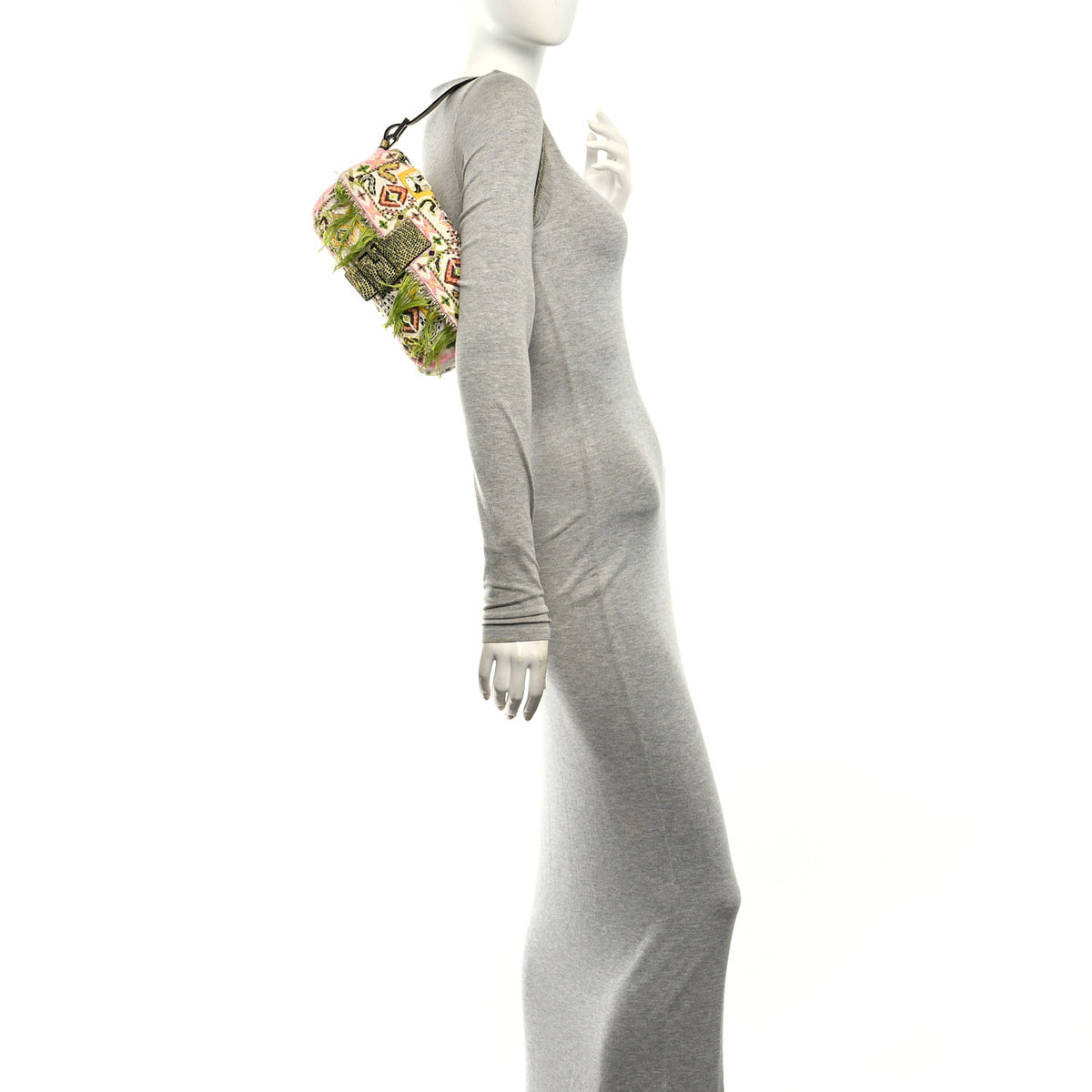 Fendi Canvas Beaded Baguette White Multicolor 2 of 9