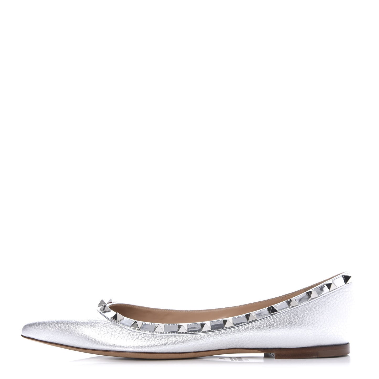 Metallic Pebbled Calfskin Rockstud Ballerina Flats 39 Silver