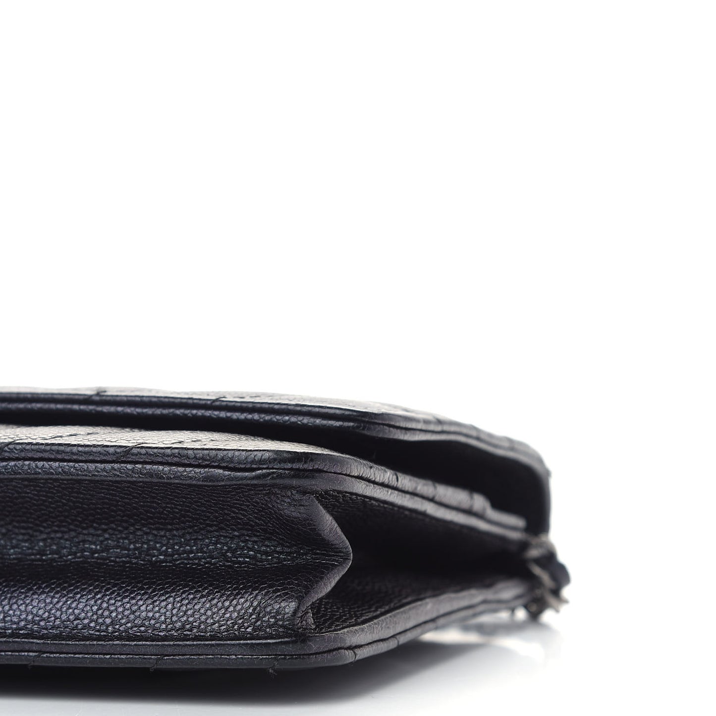 Iridescent Caviar Chevron Quilted Wallet On Chain WOC Black