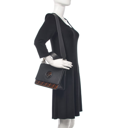 Fendi Vitello Century Velvet F is Fendi FF Kan I Shoulder Bag Black Tobacco 2 of 10