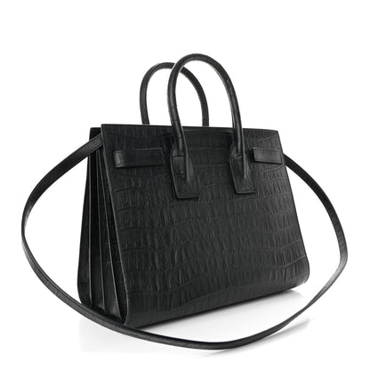 Saint Laurent Calfskin Crocodile Embossed Small Sac de Jour Black 3 of 14