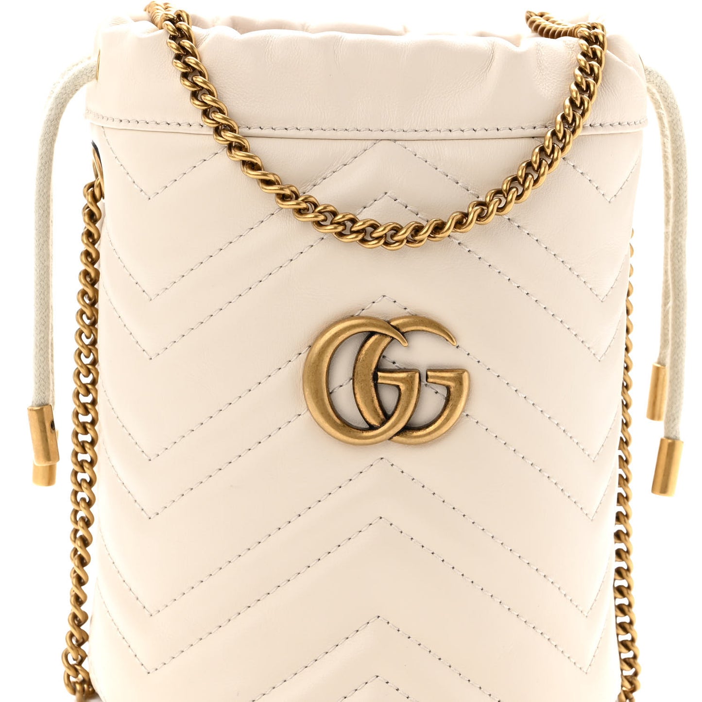 Calfskin Matelasse Mini GG Marmont 2.0 Bucket Bag White