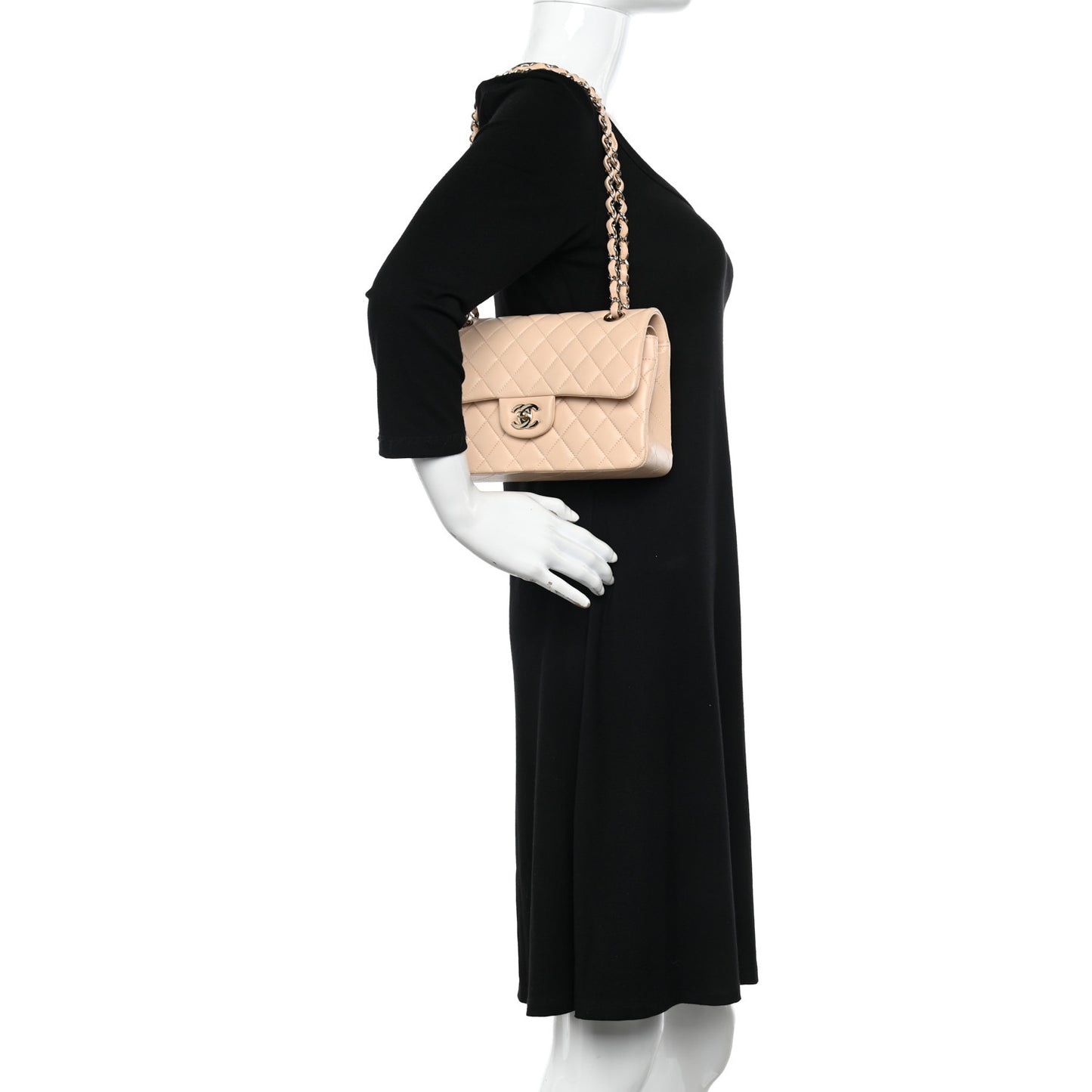 Lambskin Quilted Small Double Flap Beige