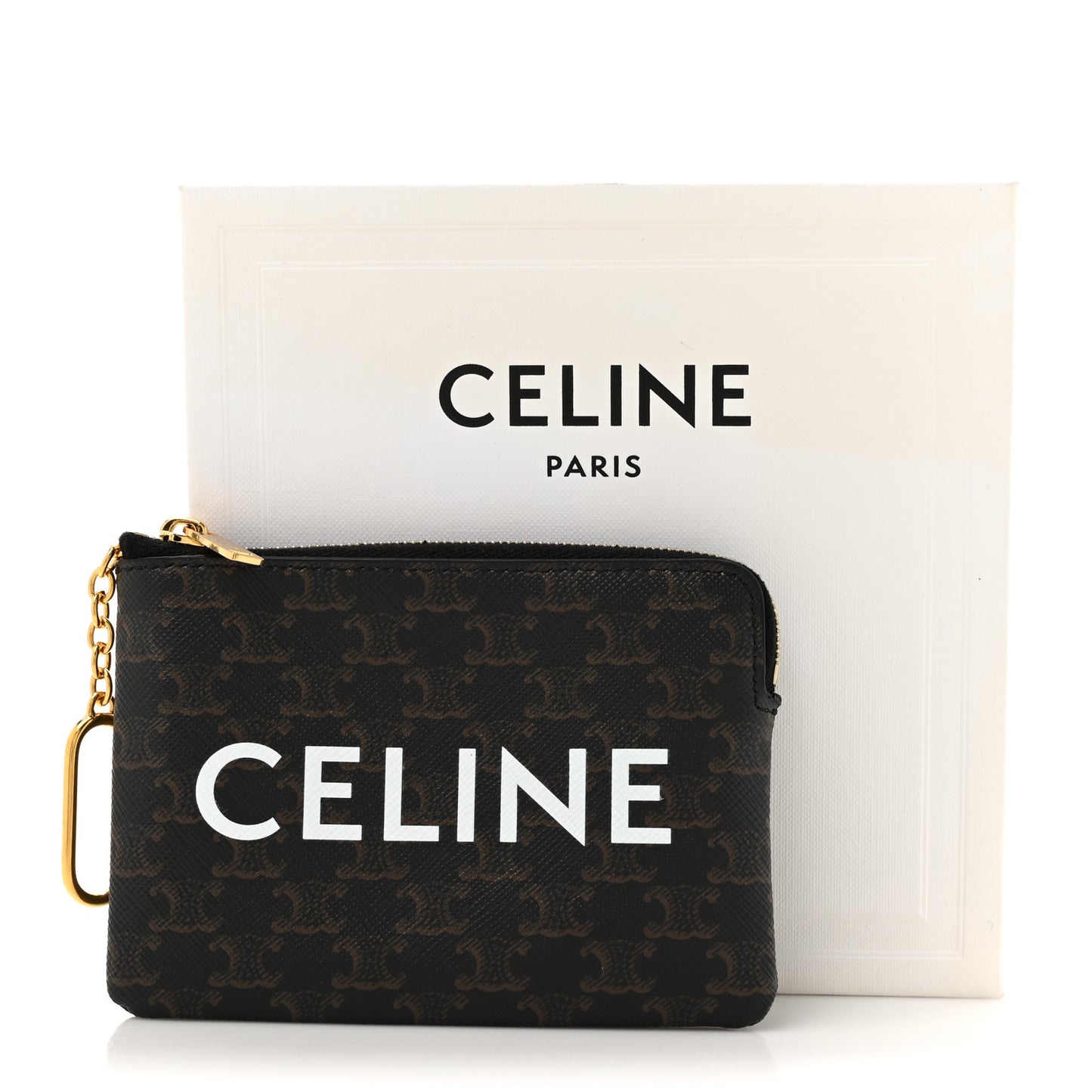 Triomphe Canvas Logo Coin and Card Pouch With Hook Black