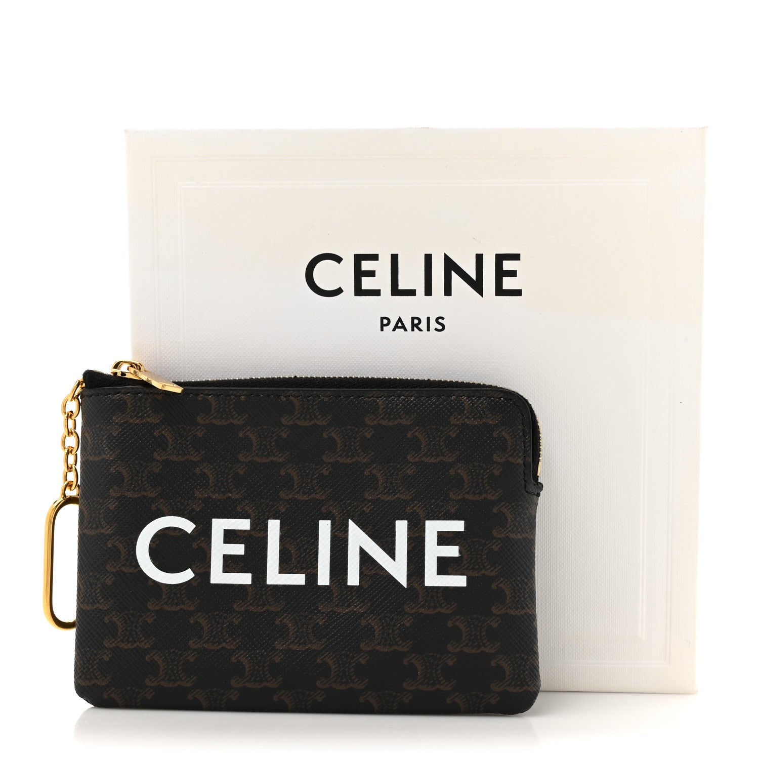 Celine Triomphe Canvas Logo Coin and Card Pouch With Hook Black 7 of 7