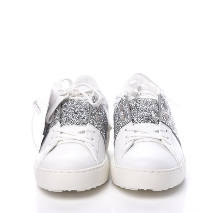 Valentino Garavani Calfskin Glitter Rockstud Open Sneakers 37.5 White Silver 2 of 9