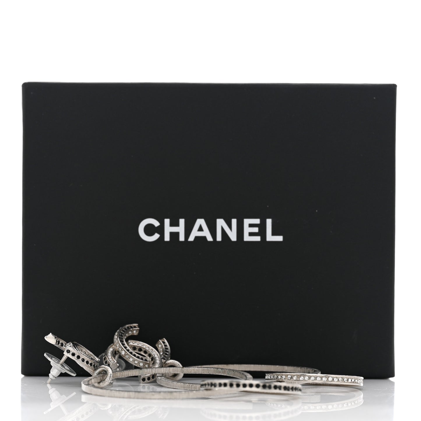 Crystal CC Hoop Earrings Silver Black