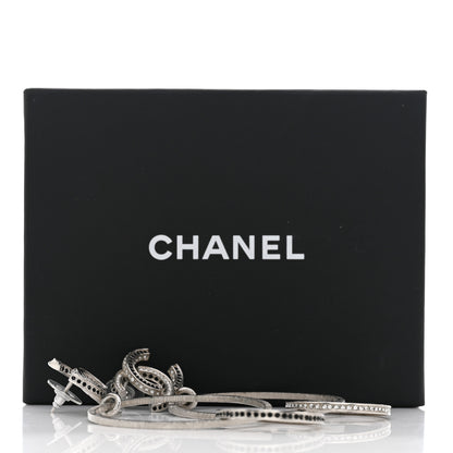 Chanel Crystal CC Hoop Earrings Silver Black 5 of 5