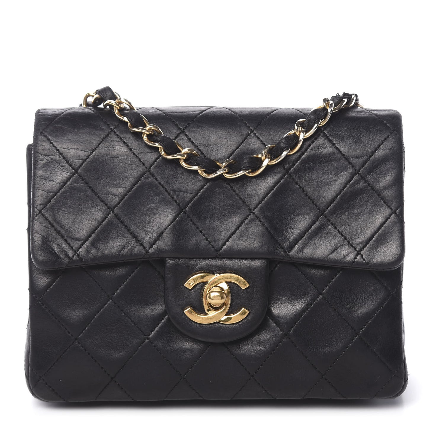 Lambskin Quilted Mini Square Flap Black