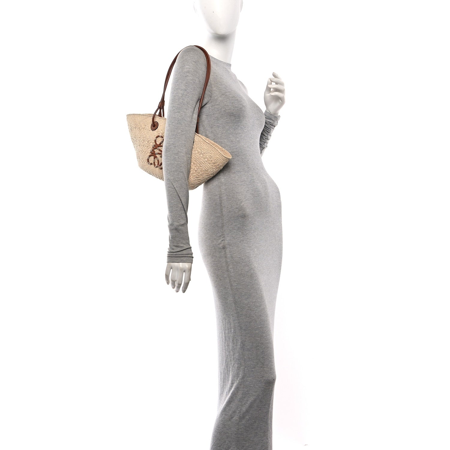 Loewe Calfskin Raffia Paulas Ibiza Small Anagram Basket Tote Bag Natural Tan 2 of 10