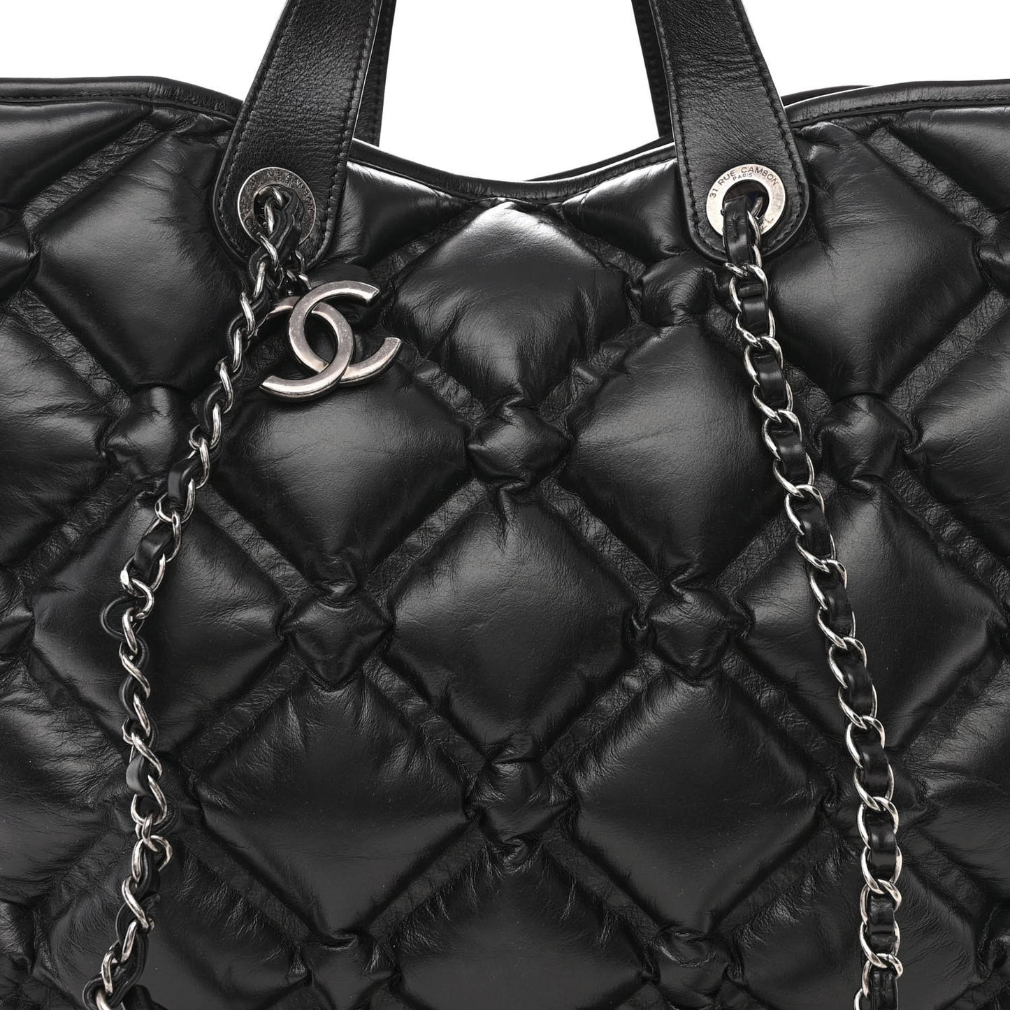 Calfskin Quilted Large Chesterfield Tote Black