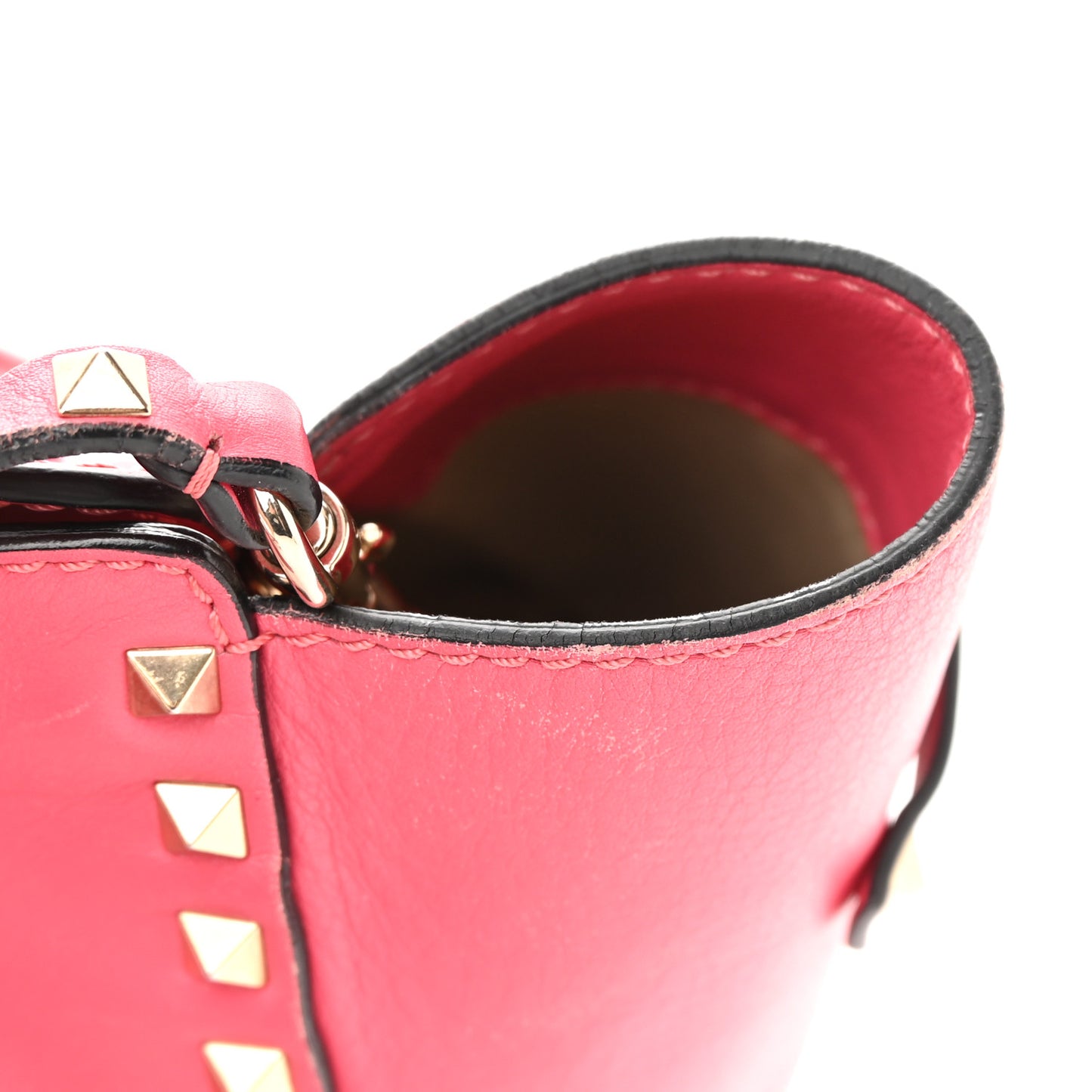 Vitello Small Rockstud Double Handle Tote Framboise