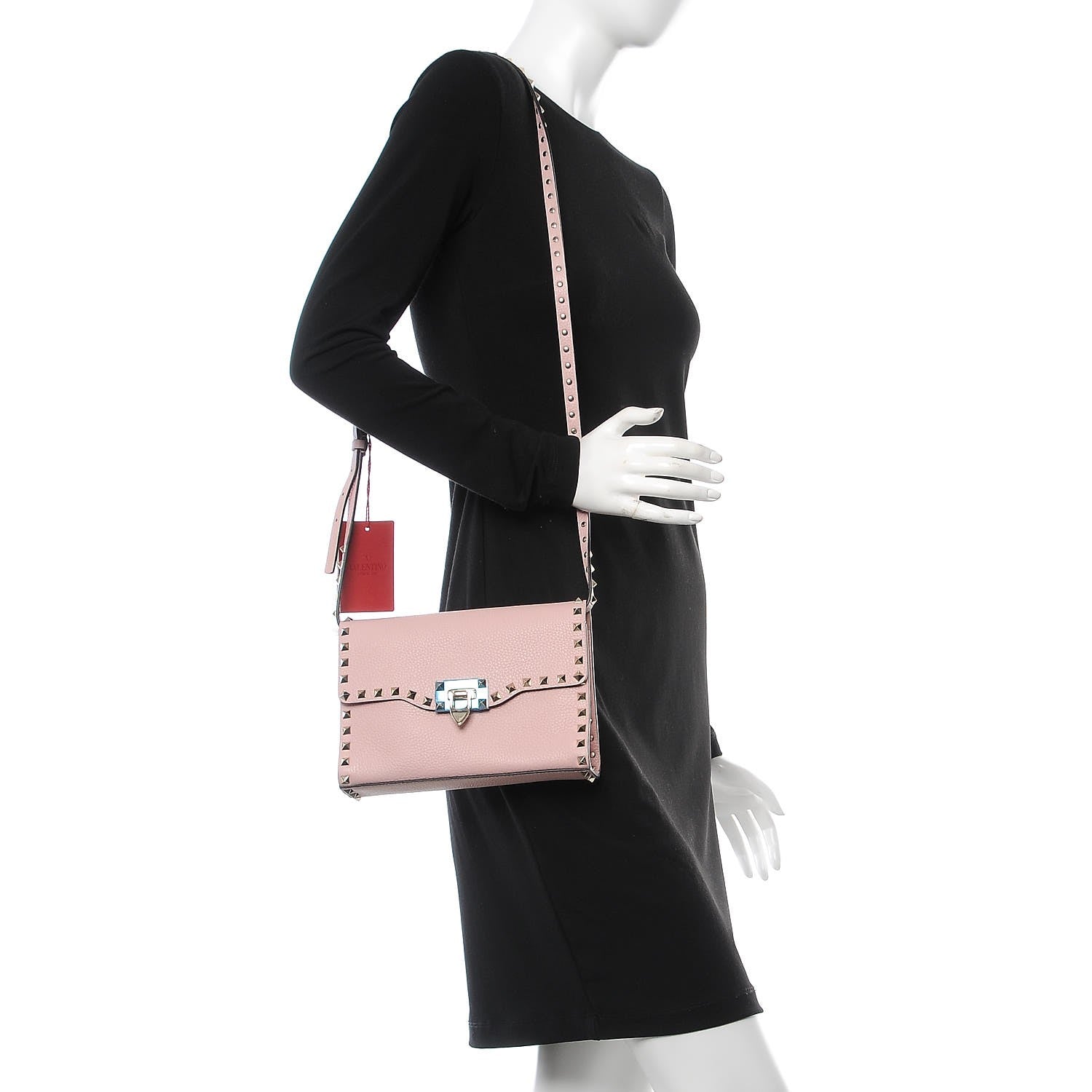 Valentino Garavani Pebbled Calfskin Medium Rockstud Flip Lock Crossbody Bag Water Rose 2 of 7