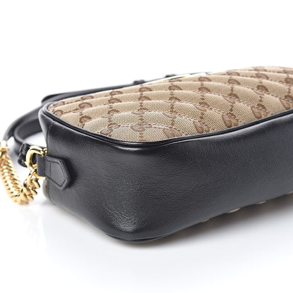 Gucci Monogram Matelasse Diagonal Small GG Marmont Chain Shoulder Bag Beige Black 8 of 9