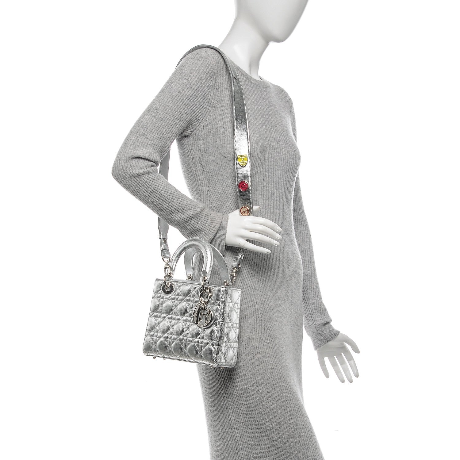 Christian Dior Metallic Grained Calfskin Cannage Small Lucky Badges My Lady Dior Silver 2 of 8