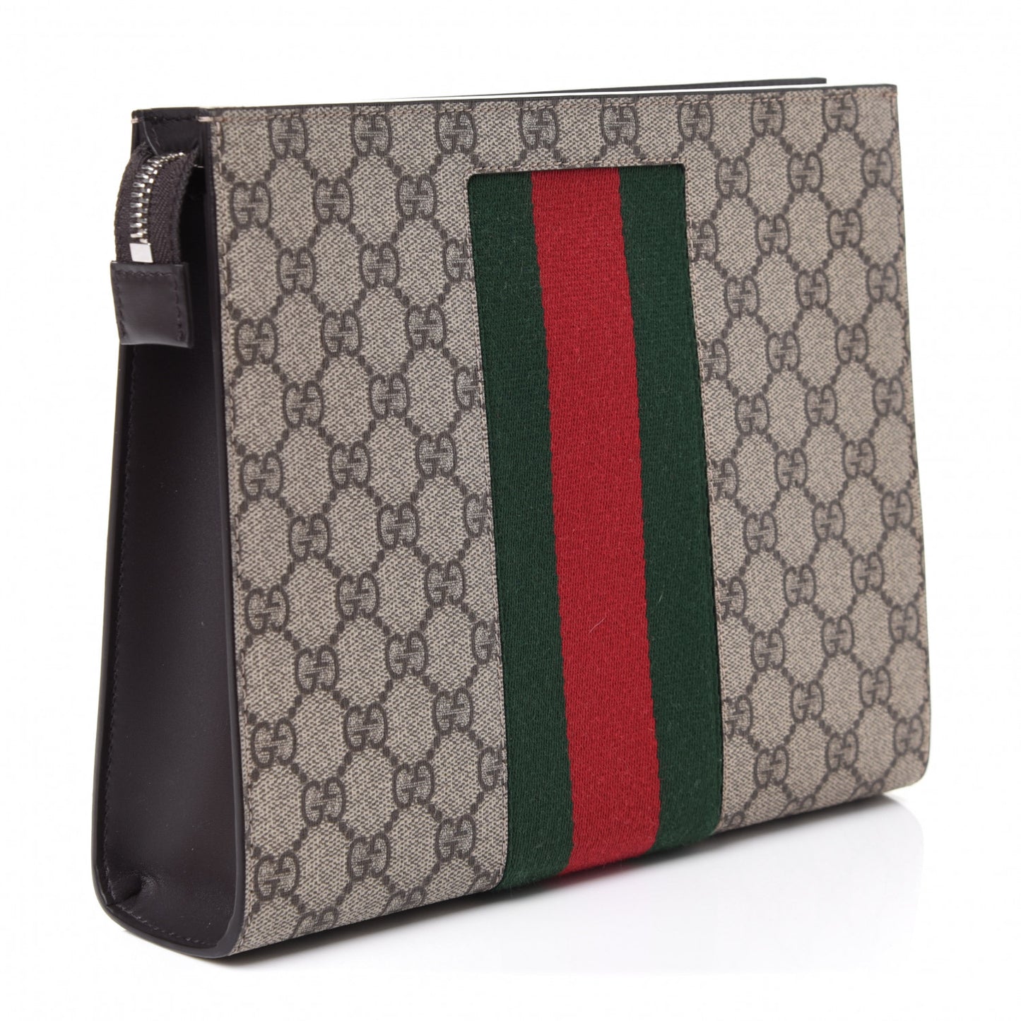 GG Supreme Monogram Selleria Calfskin Web New Web Cosmetic Case Beige Ebony Cocoa