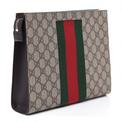 Gucci GG Supreme Monogram Selleria Calfskin Web New Web Cosmetic Case Beige Ebony Cocoa 2 of 4