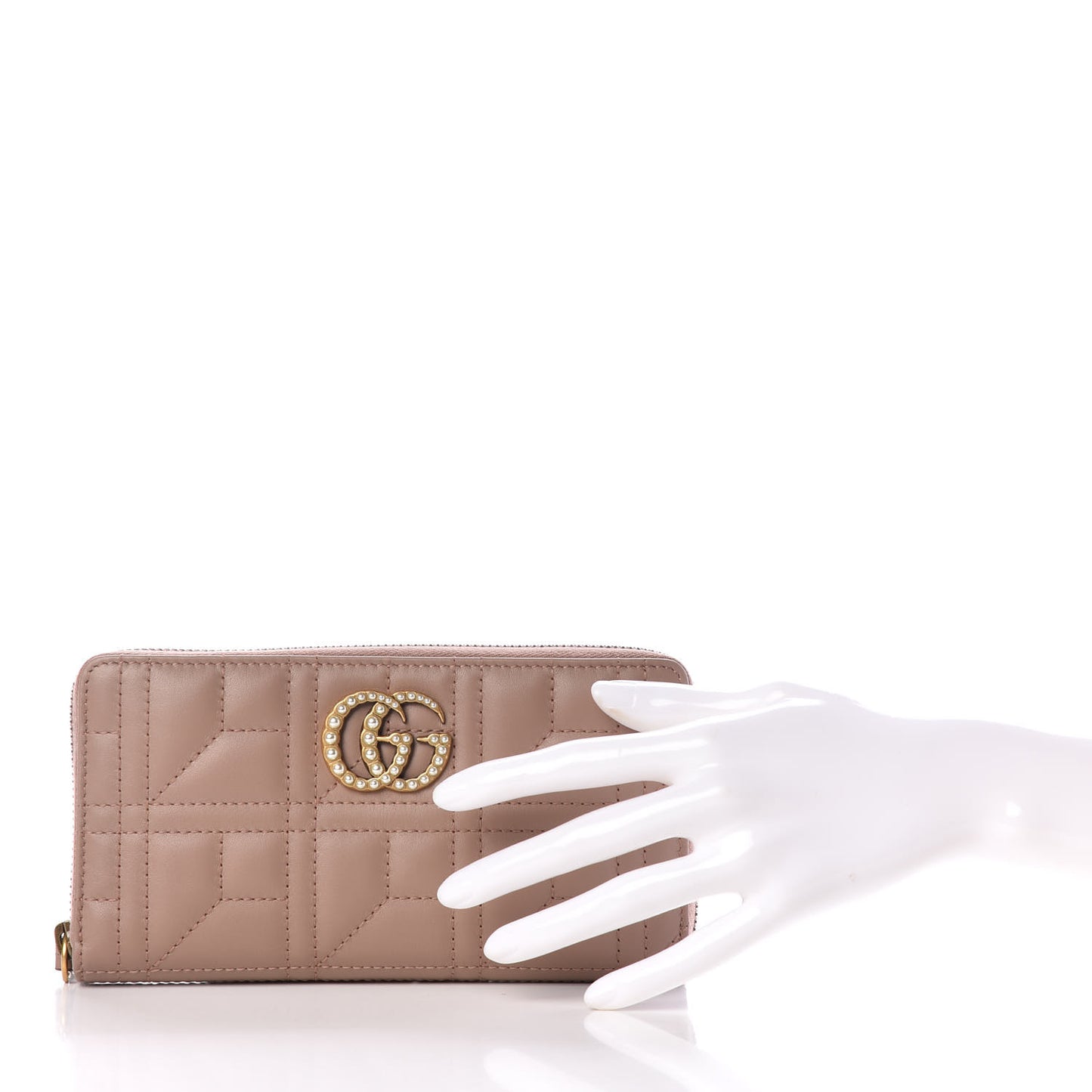 Calfskin Matelasse Pearly GG Marmont Zip Around Wallet Porcelain Rose